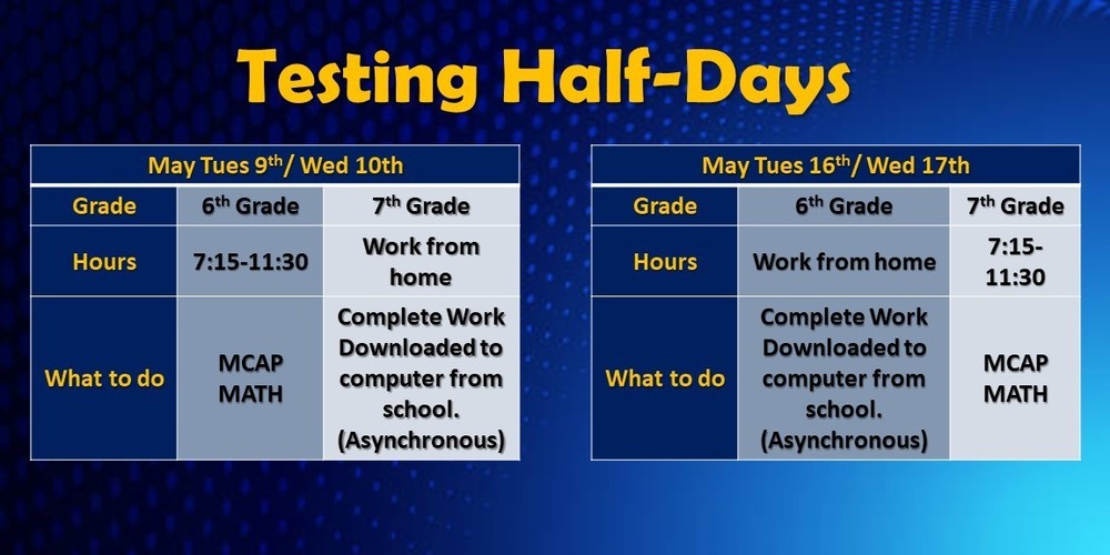 Schedule for Testing Half Days
