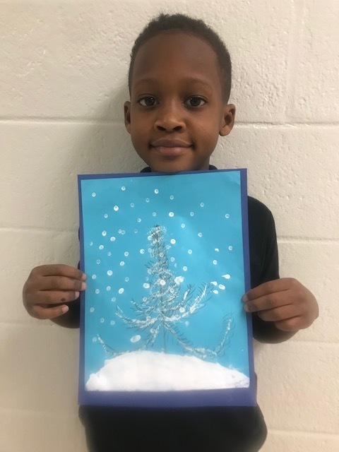 Christopher completed a beautiful painting of a winter tree.