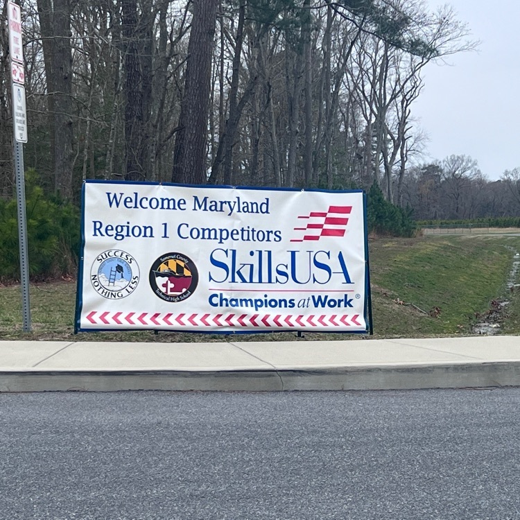 Picture of a fine outside of the tech school that says skills, USA regional competition