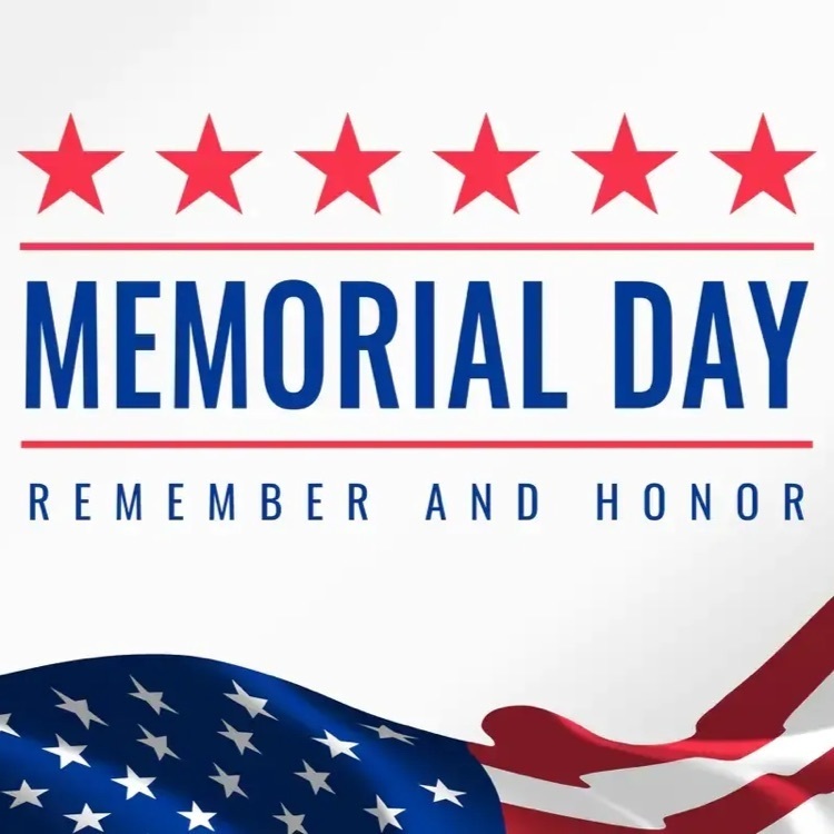 white background with American flag that says Memorial Day remember and honor
