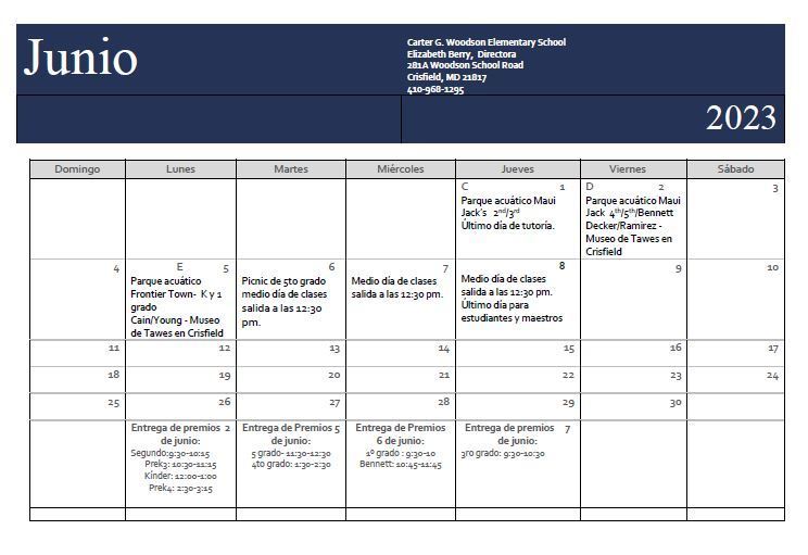 June Event Calendar in Spanish